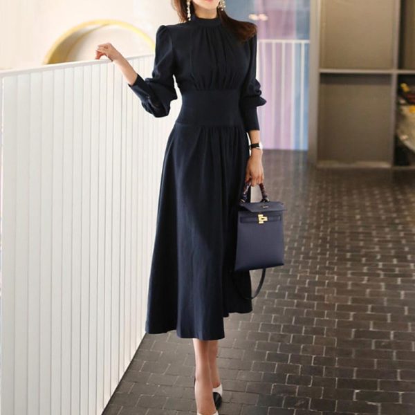 Mock neck gathered waist maxi dresses